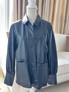 Marc New York Black Vegan Leather Button-Front Jacket